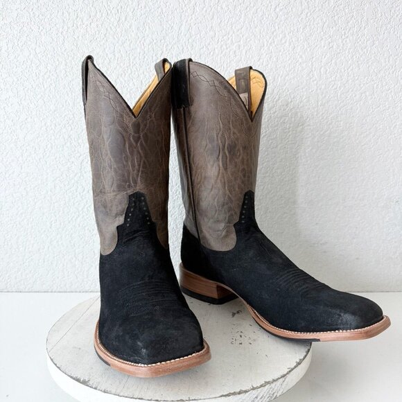 Rod Patrick Mens Cowboy Boots 12.5 D Black Pig Suede Leather Western Square Toe - Picture 2 of 12